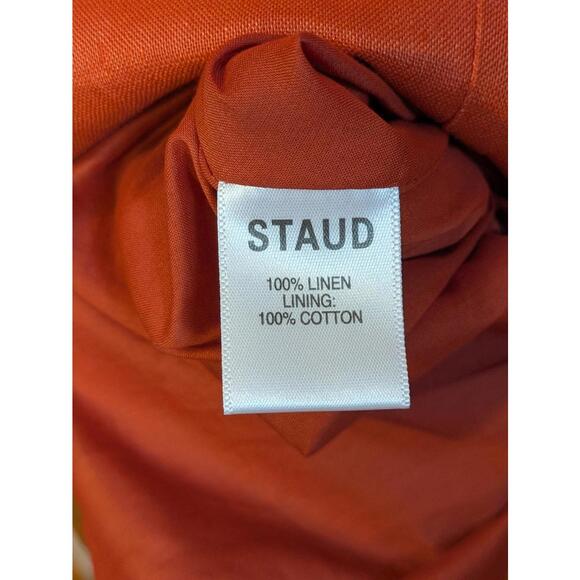 NWT STAUD Linen Tie Front Short Sleeve Orange Midi Dress 6 - Picture 5 of 9